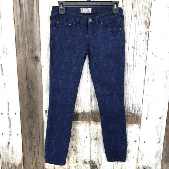 🐰 Free People Skinny Jeans Low Rise Indigo - Picture 3 of 9